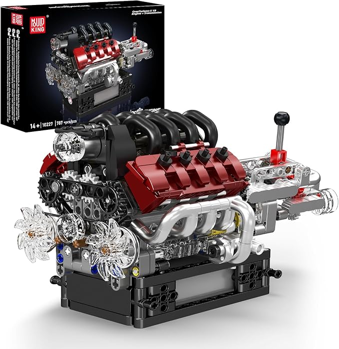 Mould King V8 Engine Building Kit Build Your Own Engine Model Kit That Runs STEM Engineering &amp Physical Science Experiment Set with Battery &amp Motor Car Engine for Age 14+/Adult(787 Pcs)