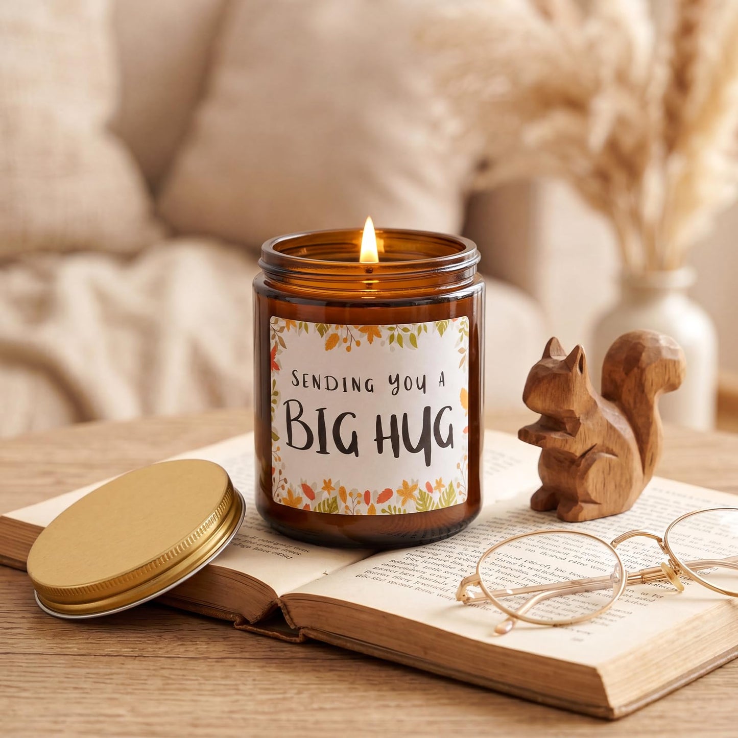 MULCHUM Lavender Scented Candle, Thinking of You Hug Gift for Friends, Relaxing Natural Soy Wax Jar Candle for Women Girlfriend Mom Sisters Stress Relief, 7oz 45 Hours Long Lasting Burn