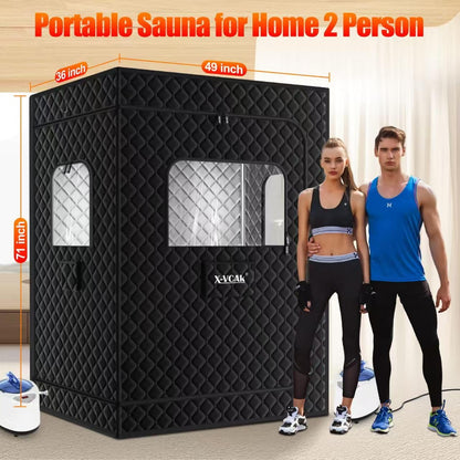 X-Vcak 2 Person Sauna, Extra Large Sauna, Portable Steam Sauna Tent with 2 Steamers, 2 Folding Chair, 71”x 49”x 36”, Black