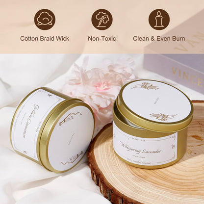 Flexi-Casa Lavender & Cinnamon Aromatherapy Candle Set, 2 Pack Floral Soy Wax Tin Candles, Long Lasting Scented Candles for Home, Relaxation, Stress Relief, Travel Size Gifts for Women