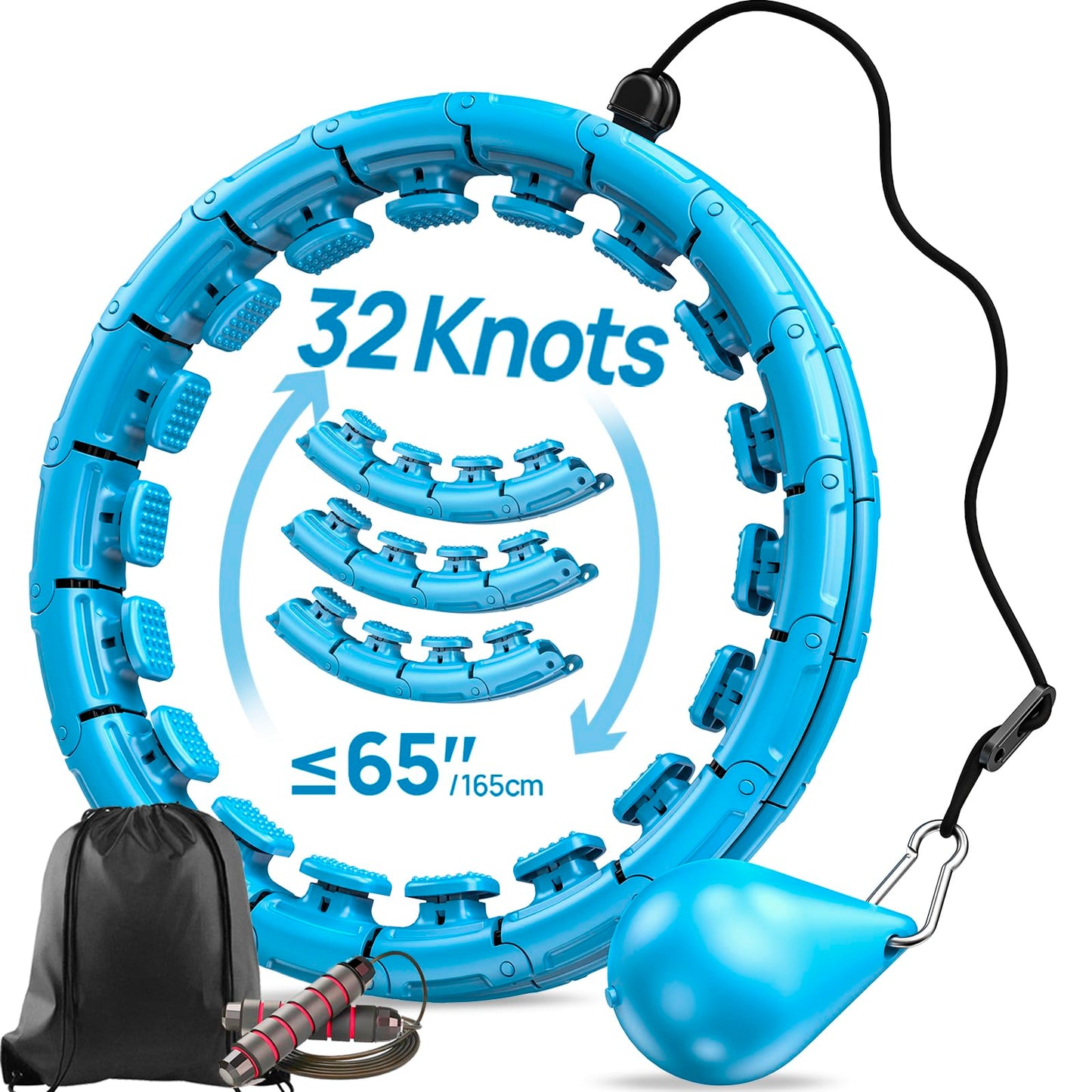 APzek Weighted Exercise Hoop Plus Size, 32 Detachable Knots for Adults & Beginners, 2 in 1 Abdomen Fitness Massage Non Fall Smart Hooola Hoop with Auto Spinning Ball