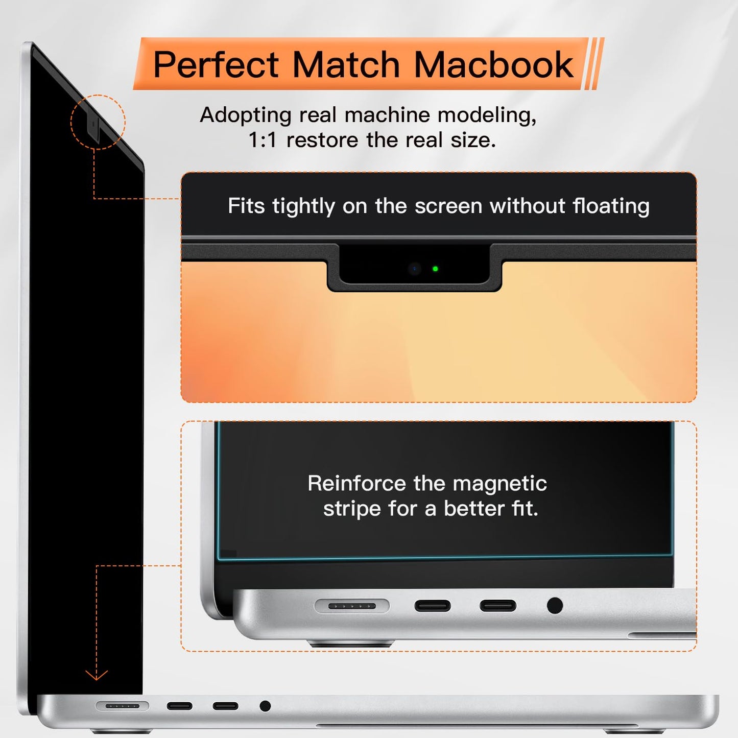 Magnetic Privacy Screen for MacBook Pro 13 Inch(2016-2022, M1, M2), Anti Glare Blue Light Filter with Camera Cover, Anti Spy Laptop Screen Protector