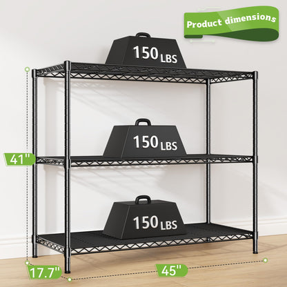 DurayLoly 3 Tier Metal Shelving Unit Adjustable Storage Shelves,Heavy Duty Shelf with Wheels for Kitchen,Office,Bathroom,Easy Assembly Wire Shelving for Laundry,Garage,45" W x 17.7" D x 41" H,Black.