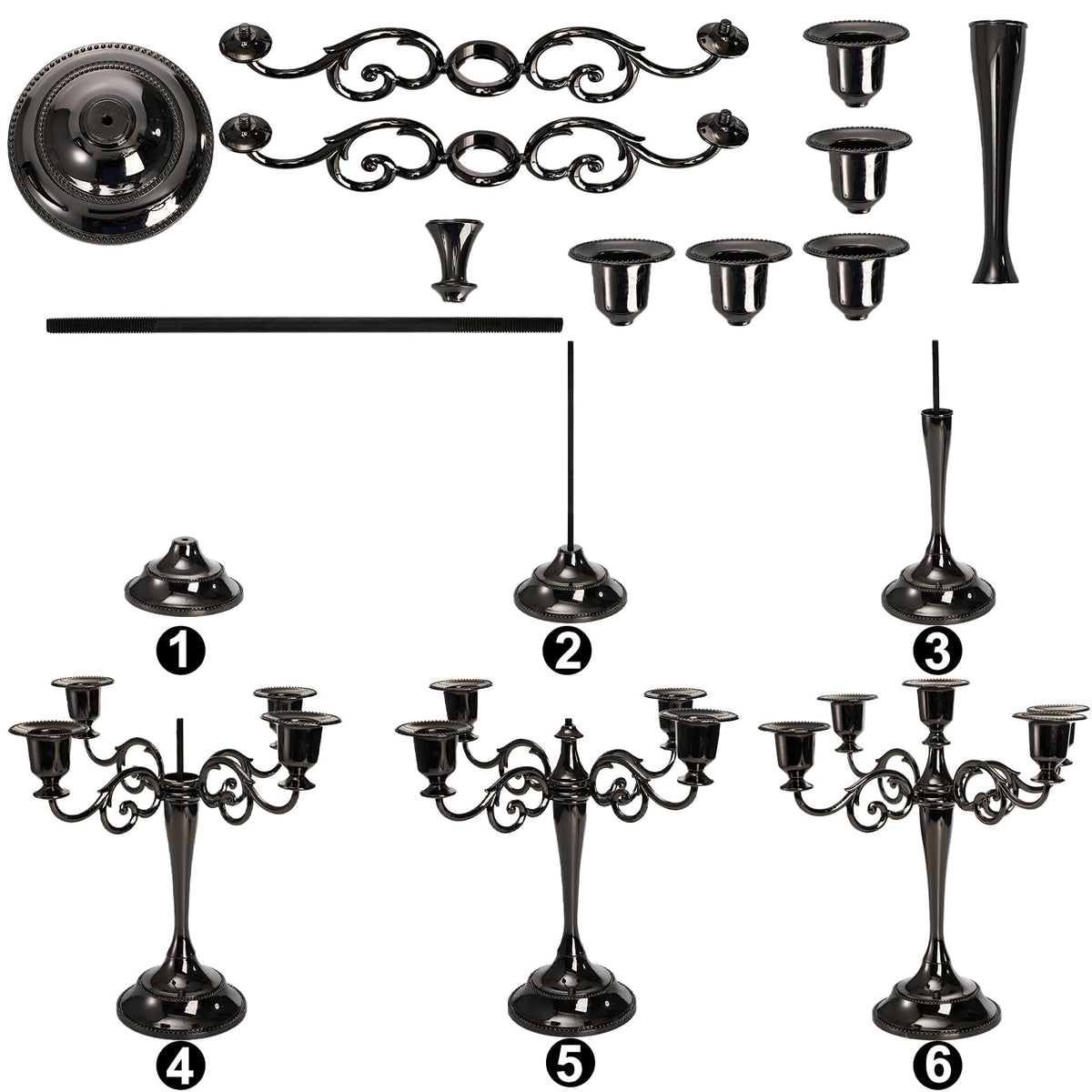 YOUEON 5 Arm Black Candelabra, Candelabra Candle Holder, 10 Inch Tall Candlesticks Holder, Elegant Taper Candle Holder Centerpiece for Wedding, Church, Halloween, Dining, Home Decor