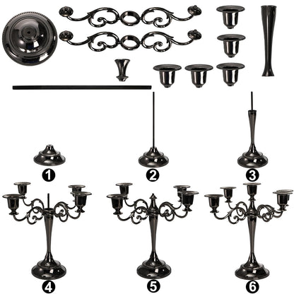 YOUEON 5 Arm Black Candelabra, Candelabra Candle Holder, 10 Inch Tall Candlesticks Holder, Elegant Taper Candle Holder Centerpiece for Wedding, Church, Halloween, Dining, Home Decor