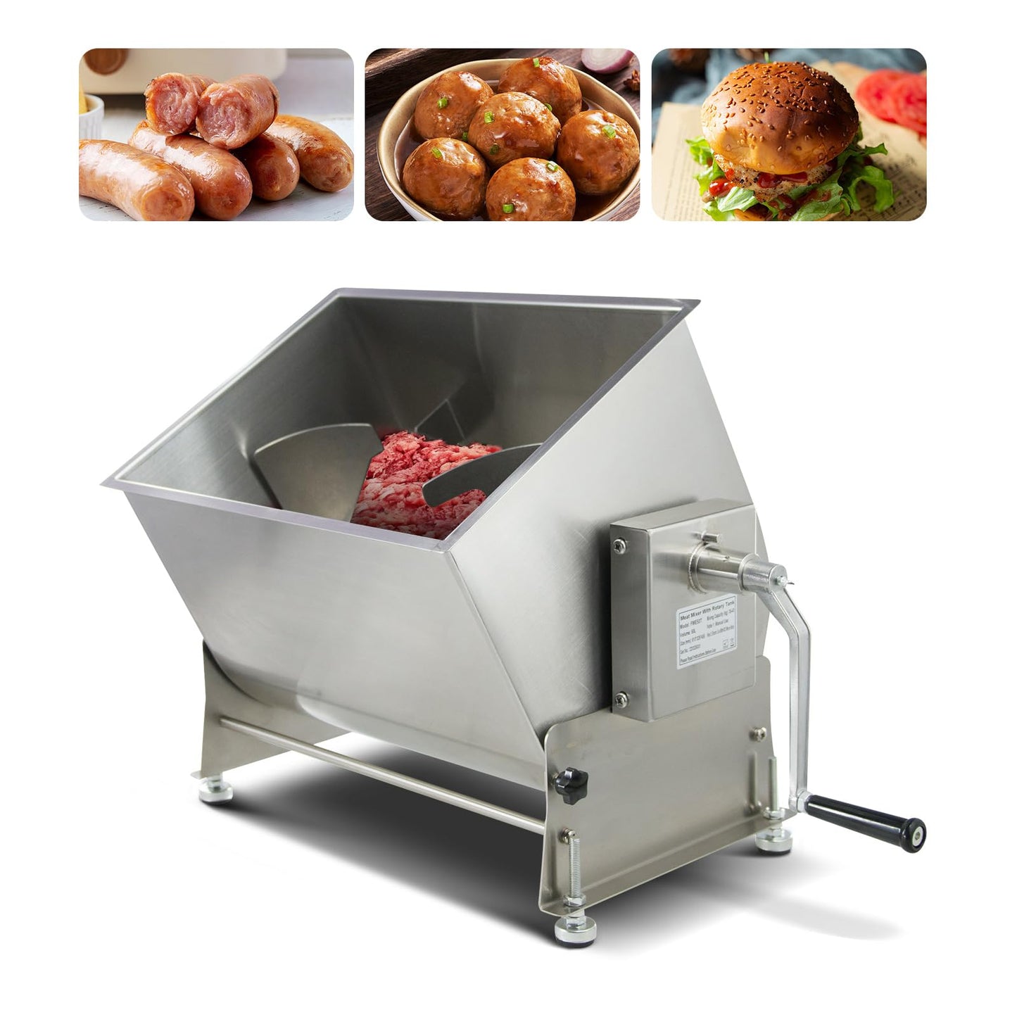 Hakka 90lb/45L Commercial Meat Mixer, Manual Tilt Tank Meat Mixer 60L Stainless Steel for Sausage (Mixing Max.90lb/45L for Meat)