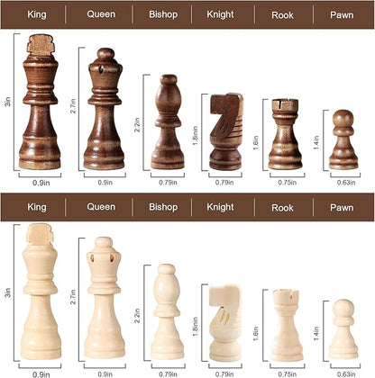 Magnetic Wooden Chess Set 2 Extra Queens 15'' Folding Portable Travel Chessboard with Chess Pieces Storage Slots for Professional Tournament Beginner Adults Kids 6 up Age DUR-001