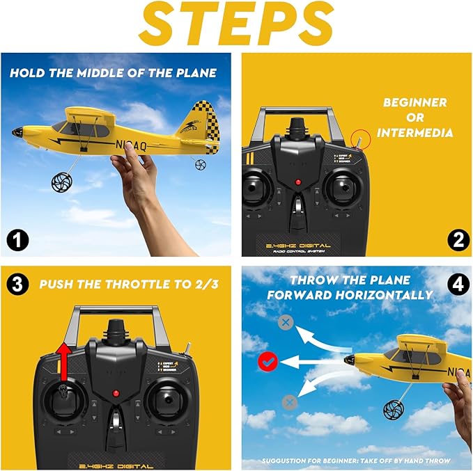 28℃ RC Plane 3 Channel Remote Control Airplane Trainer Sport Cub S2 with Propeller Saver&ampXpilot Stabilization SystemOne-Key U-Turn Easy to Fly for Beginners Kids Adults Yellow (761-14 RTF)