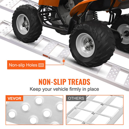 VEVOR Aluminum Ramps, 1250lbs, Straight Ramp with Treads and Load Straps, Portable Loading Ramp for Motorcycles, ATVs, Trucks, Lawn Mower, Dirt Bike, Garden Tractor, 78" L x 12" W, 2Pcs