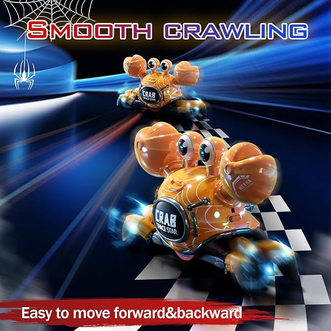 Remote Control Robot Crab ToyRechargeable With LED Lights And Music Fast Crawling 360-Degree Stunt Rotation 2.4GHz RC Robot Toys 3 4 5 6 7 8 9 10 Birthday Gifts For Boys And Girls（Yellow)