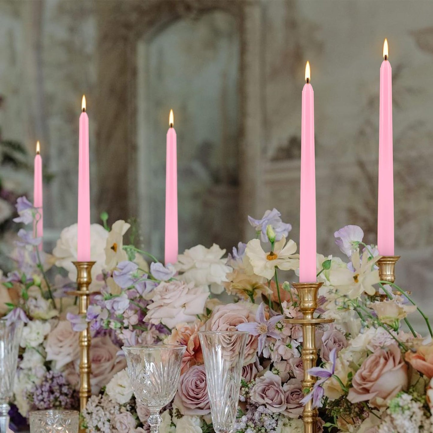 50-Pack Pink 10-Inch Taper Candles: Unscented Dripless Candlesticks with 8-Hour Burn Time - Elegant Dinner Candles for Valentine's Day, Romantic Dinners, Wedding Centerpieces, & Special Event Decor