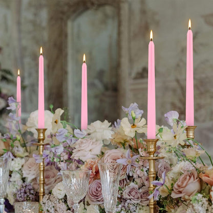 50-Pack Pink 10-Inch Taper Candles: Unscented Dripless Candlesticks with 8-Hour Burn Time - Elegant Dinner Candles for Valentine's Day, Romantic Dinners, Wedding Centerpieces, & Special Event Decor
