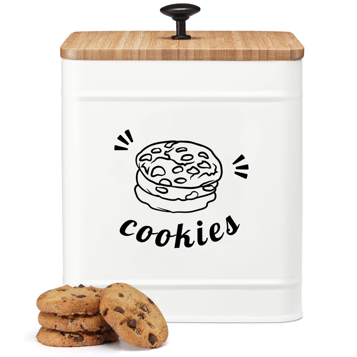 PERFNIQUE Cookie Jar with Lid Airtight, Cookie Tin with Bamboo Lid, Cute Cookie Jars for Kitchen Counter Decorative, 1 Gallon Food Storage Container for Candy, Cookies, Dessert, Farmhouse Home Decor