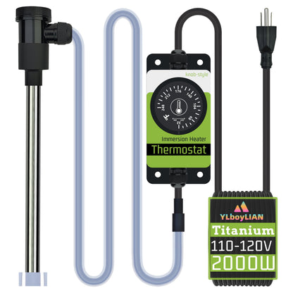 YLboyLIAN 2000W Titanium Submersible Water Heater for Bathtub, Pool, Pond, baptismal/inground/Above Ground Pool, Spa & Hot Tub – Portable Electric Immersion Water Heater with Knob-Style Thermostat