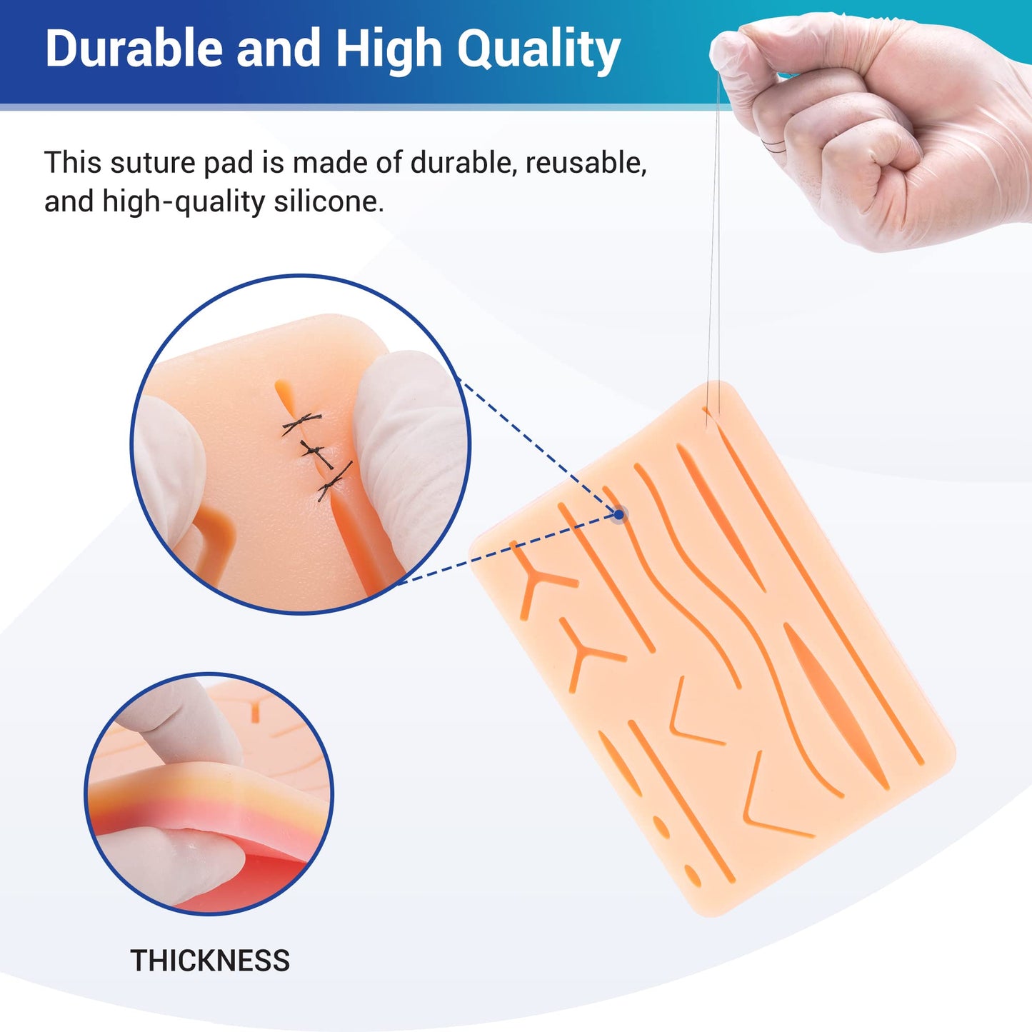Alcedo Suture Practice Kit for Medical Students | Complete Set (32 Pieces) Include Durable Large Suturing Pad with Pre-Cut Wounds, Tools Kit, and Suture Threads | Perfect for Practice, Demonstration