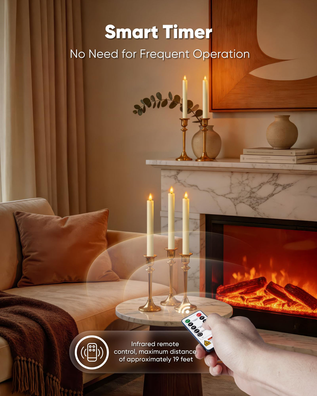 Homemory 6 Pcs Wax Flameless Taper Candles with Remote Timer and Dimmer, LED Candle Sticks with Flickering Light, Ivory Battery Operated Window Candles, 9.6 Inches for Wedding Home Indoor Decoration