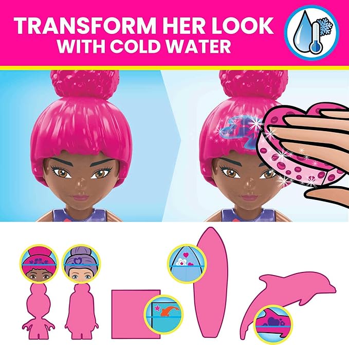MEGA Barbie Color Reveal Dolphin Exploration Toy Building Set with 10+ Surprises 2 Micro-Dolls and 2 Dolphins Toy Gift Set for Girls and Boys Ages 5 and up