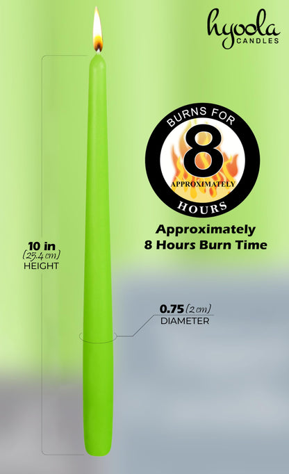 Hyoola Tall Taper Candles Bulk - 10 Inch Lime Green Unscented Dripless Taper Candles - 8 Hour Burn Time - 96 Pack