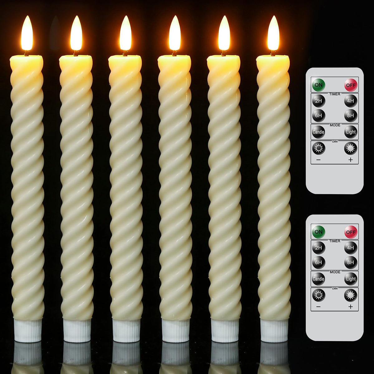 Wondise Flameless Taper Candles with Remote Timer, Real Waxy Battery Operated Flickering Spiral Candlesticks, 3D Wick LED Candles 9.6inch for Halloween Christmas Holiday Wedding Decoration (Ivory
