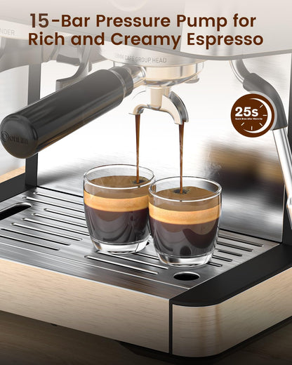 Electactic Espresso Machine with Grinder, 15 Bar Expresso Coffee Machines with Milk Frother Steam Wand, Professional Espresso Maker with Removable Water Tank, Cappuccino & Latte Machine for Home