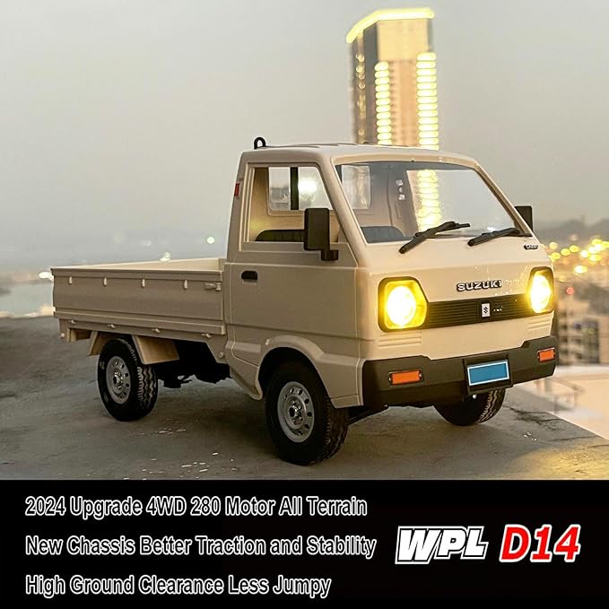 WPL RC Car 1/10 Scale RC Kei Truck Suzuki RC Drift Car WPL D14 Remote Control Car 4x4 Off Road Carry RTR 2.4 GHz Proportional Throttle Steering 280 Motor 4WD Hobby Grade Toys for Adult