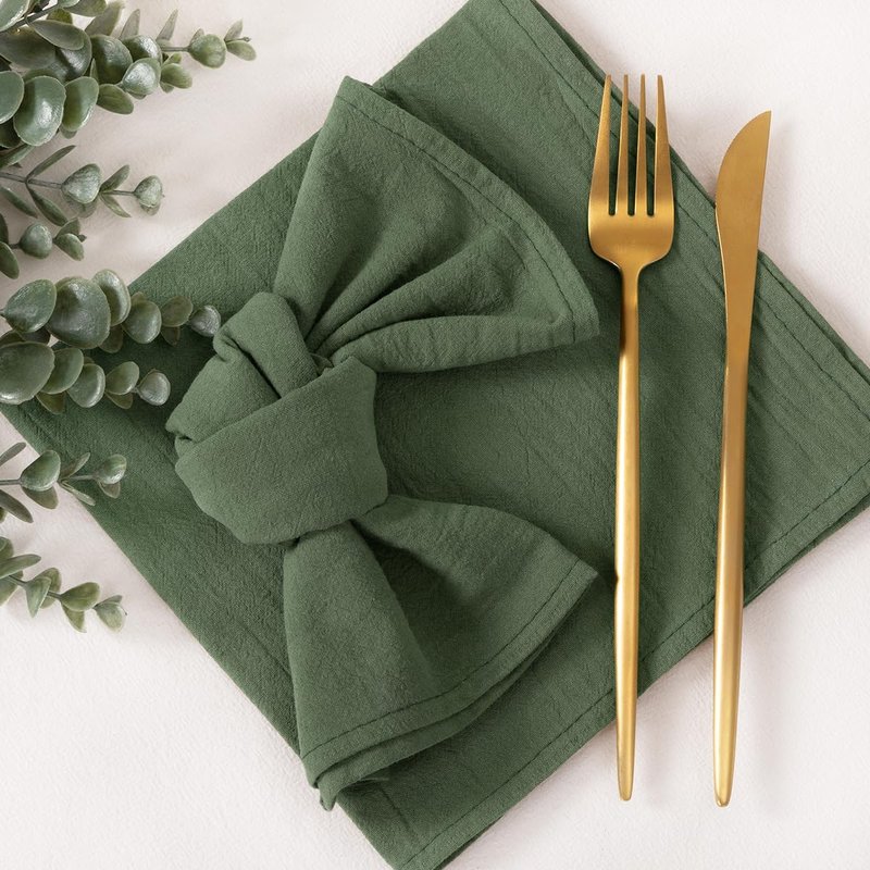 Socomi Cloth Napkins Green Summer Washable Reusable Bulk Linen Cotton Napkins Set of 6 17"x17" for Wedding Party Bridal Baby Shower Birthday Dining Table Decorations