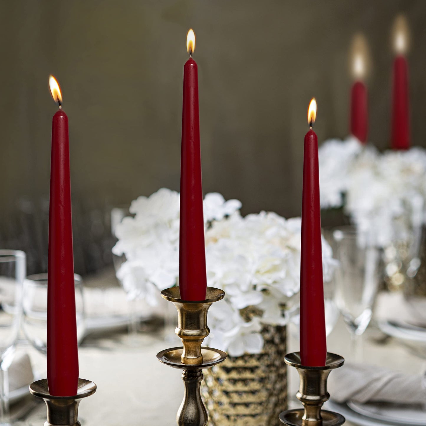 BOLSIUS Dark Red Taper Candles - 4 Pack Unscented 10 Inch Dinner Candle Set - 8 Hours Burn Time - Premium European Quality - Smokeless and Dripless Household Wedding, Spa, and Home Decor Candlesticks