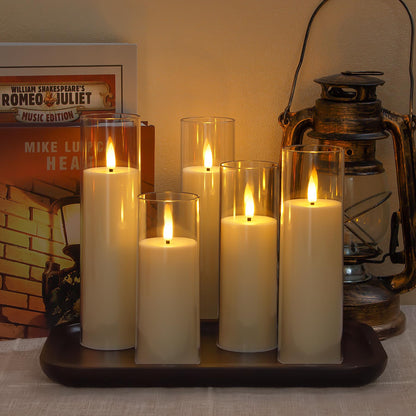 Yeelida Acrylic Flameless Flickering Candles with Remote Control and Timer, Battery Operated LED Fake 2.2" x 5",6",7",8",8" Plastic Pillar Candles for Home Decor(Long-Lasting, Ivory)