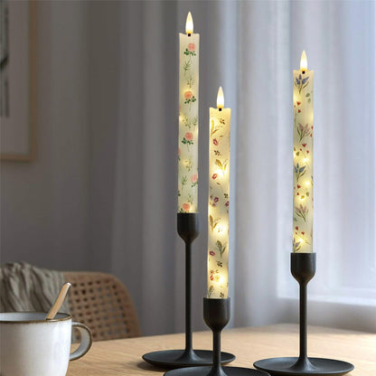Gedengni Floral Candles Remote Candlesticks-10inches Timer Flickering Battery Operated Candle Chinoiserie LED Taper Candles Lights for Home Wedding Tea Party Windows Decor,3PCS-RFL