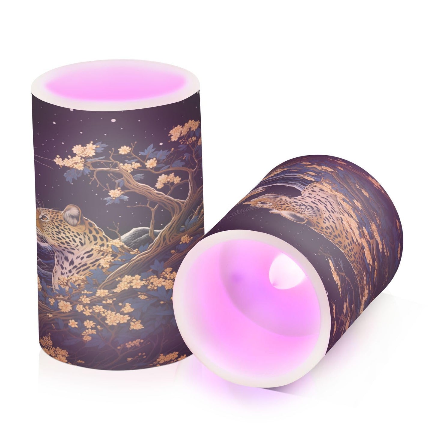 Lights Flameless Candles Golden Leopard Pillar Candles Set of 2 Battery Operated Remote Control Warm Lights Home Decor