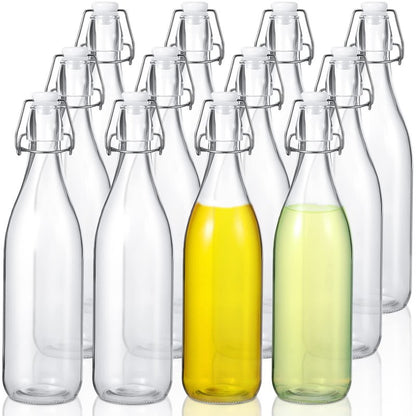 Aoriher 12 Pcs 25 oz Swing Top Glass Bottles 750 ml Glass Bottles with White Caps for Home Brewing Kombucha Homemade Juices Beer Water Oil Vinegar Soda Syrup Kefir Beverages