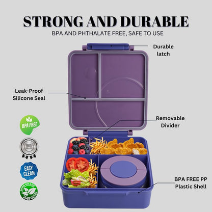 CANAIMA Bento Box for Kids with Thermos -1600ml Leak Proof Lunch Box - Amazing Designs - Microwave-Safe, BPA-Free, Easy to Clean Bento Lunch Box for Kids & Adults - School & Office (Purple Mermaid)