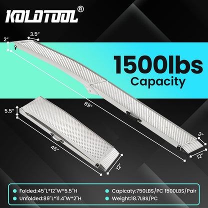 KOLOTOOL 7.5FT Aluminum Truck Ramps, 1500lbs Capacity Folding Loading Ramps, 2 PCS Heavy Duty ATV Ramps for Pickup Trucks, Trailers, Mowers, UTV & Motorcycles, with Load Straps and Carry Handle