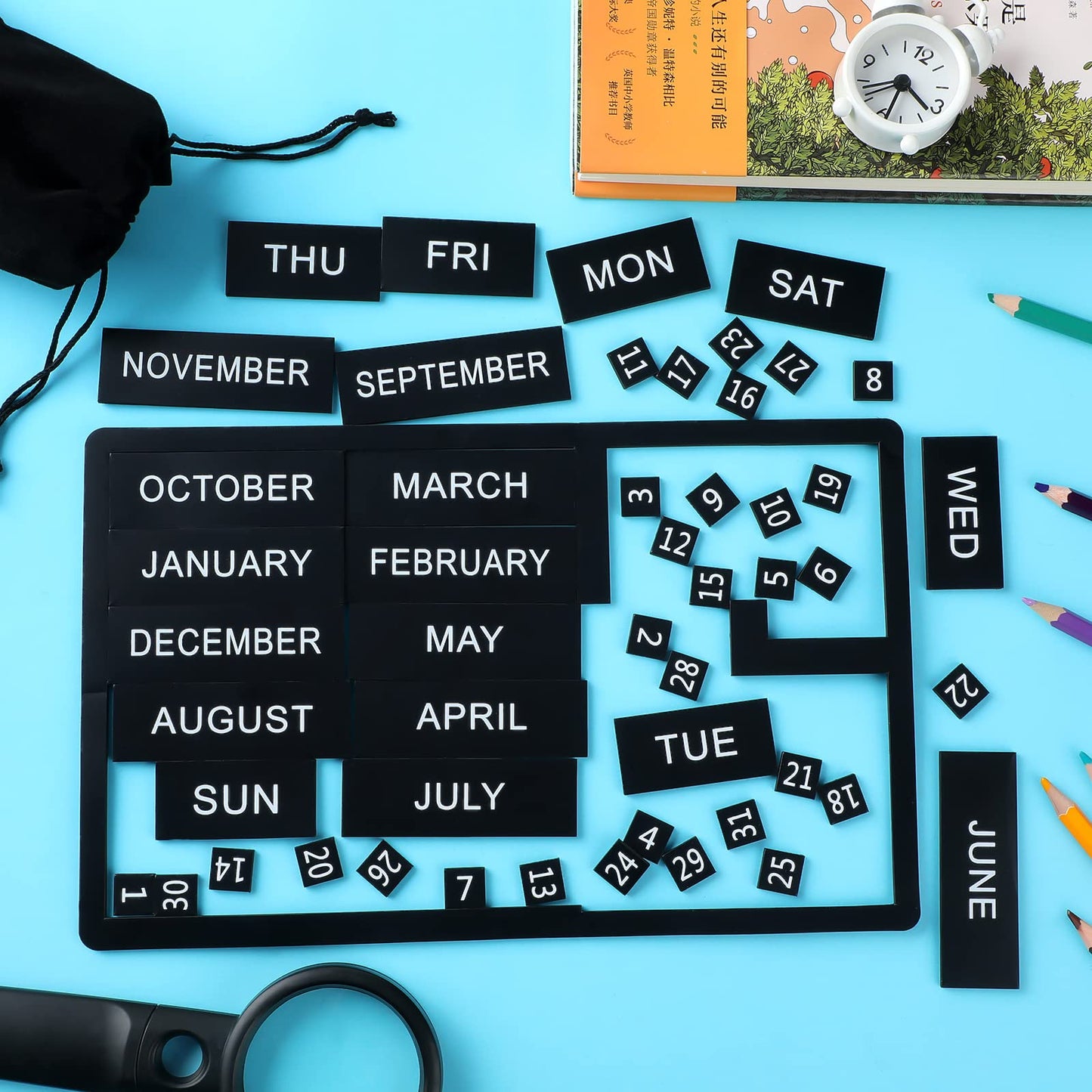 50 Pcs Calendar Magnet Numbers for Whiteboard and Refrigerator, Magnetic Days of The Week and Months Magnetic Calendar Dates Indicators for Office (10.4 x 6.7 Inch)