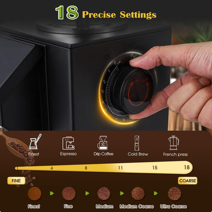 Flyseago Commercial Coffee Grinder Heavy Duty - 18 Precise Settings, 64mm SS Flat Burrs, Touch Control, 35oz Hopper for Business and Home Use, 400w