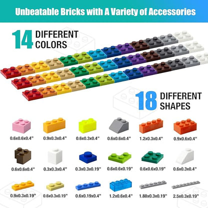 1800 Pieces Building Bricks SetBuilding Bulks Blocks with 1 Packs 24x24 Studs Sticky Plates205 Pcs Flowers and Tree Set 14 Colors 18 Random Bulk Shapes Creative Toy Gift for Boys Girls