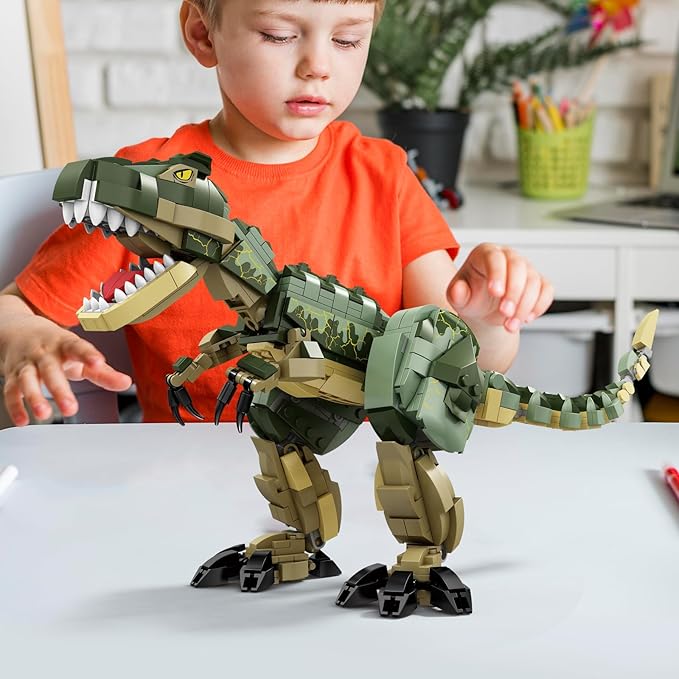 KAZI Dinosaur Toy Building Set for Kids2 in 1 Dino Toys for Boys Ages 8+2 Building Options - T Rex to Mosasaur Dinosaur FiguresGift Idea for BirthdayEaster Basket Stuffers