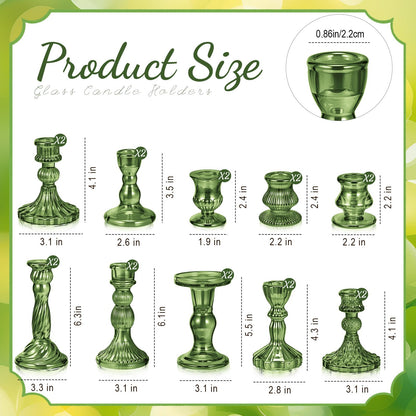 Mumufy 20 Pcs Glass Crystal Taper Candle Holders Clear Glass Candlestick Holder Fit 0.8 Inch Candles Crystal Decorative Candle Stand Centerpiece Table Wedding Dining Party(Green)
