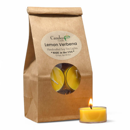 Lemon Verbena Scented - Soy Tealight Candles, 12 Pack - Highly Scented - Handmade in The USA - Candeo Candle - Summer Scents