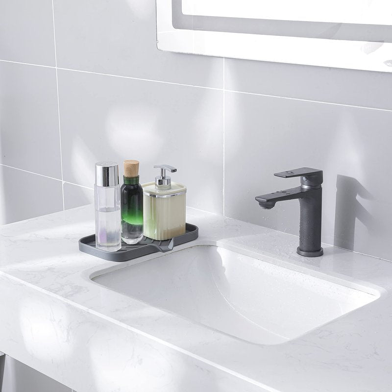 MicoYang Silicone Bathroom Soap Dishes with Drain Spout-Bathroom and Kitchen Sink Organizer,Sponge Holder,Dish Soap Tray,Perfect for Dispenser,Scrubber,Bottle,Cup on Sink or Counter-Grey 9.6"×5.3"