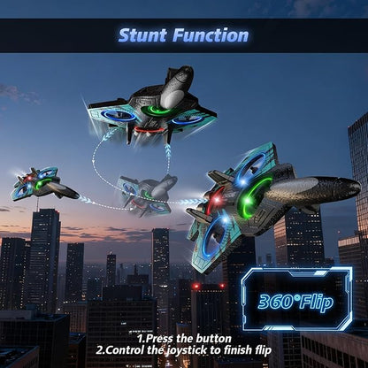 Foam RC Airplane with Cool Led Light 360° Flip and Headless Mode Remote Control Airplane RC Plane for Kids Adults Aged 6+ RC Flying Toy for Kids Birthday Gift
