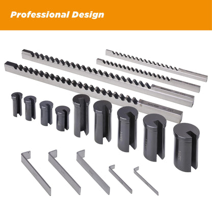 Jerax tools No.10 Keyway Broach Sets 18 Pcs Inch HSS Industrial Tools with 4 Broaches, 9 Bushings and 5 Shims