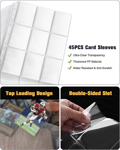 Football Card Binder 9 Pocket Football Card Holder 3 Ring Binder with Zipper 810 Pockets Portable Collector Album for Sports Cards Game Cards TCG MTG 2025-2026