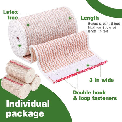 AZEN Premium 24 Pack Elastic Bandage Wrap 3 Inch, Compression Wrap Bandage for Legs, Lymphedema Wraps for Legs, Ankle, Knee, Tummy, Body