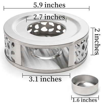 Coloch 3 Pack Teapot Warmer, Stainless Steel Tea Warmer with Tealight Candle Holder Brushed Metal Teapot Heater Tea Kettle Warmer Base for Most Teapots, Silver