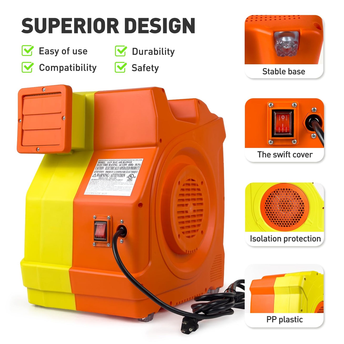 WARSUN Commercial 1500W 2.0HP Air Blower Fan for Giant Inflatable Products Recommended for Bounce House Water Slides, Jumpers, Paint Booths, Party Tents