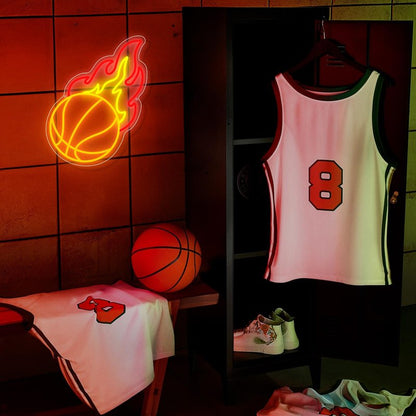 Basketball Neon Sign, Orange Red Yellow Basketball Fire Led Sign for Boys Bedroom Wall Decor, Dimmable Basketball Flame Light Up Sign for Man Cave Kids Gift Sports Fans Birthday Party Room Decoration