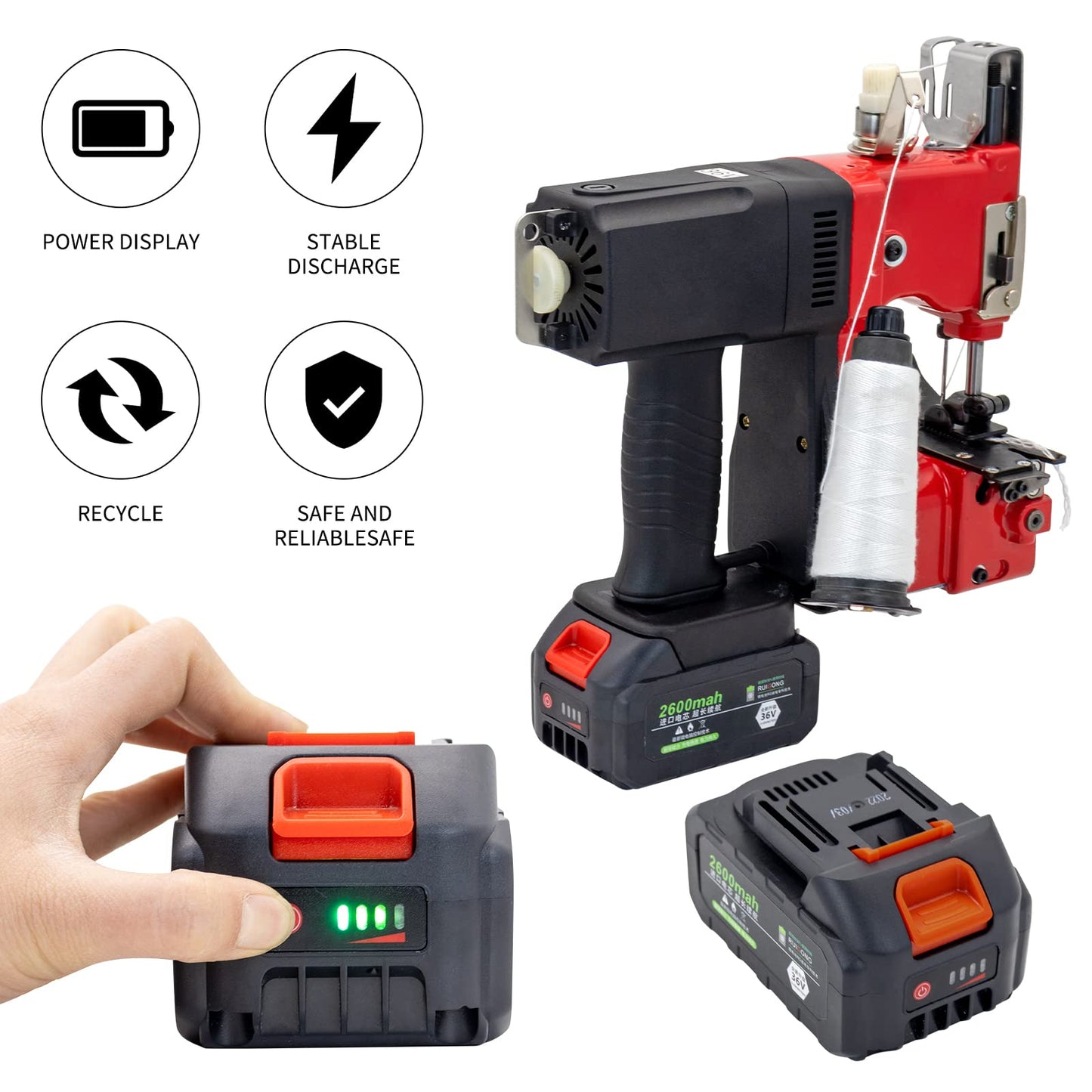 Battery Bag Sewing Closing Machine Cordless Portable Bag Closer Stitcher Packing Machine for Burlap Sack, Canvas,Feed Sacks,Rice Bags, PP Woven Kraft Paper Bag SDRTOP