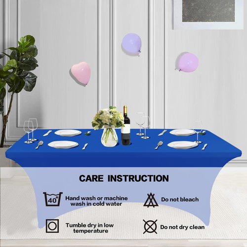 IVAPUPU 2 Pack 8FT Table Cloth for Rectangular Fitted Events Stretch Royal Blue Table Covers Washable Cover Spandex Tablecloth Protector for Party, Wedding, Cocktail, Banquet, Festival