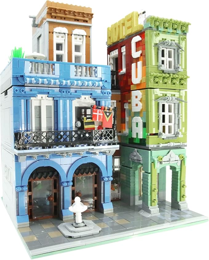 ZenithFlow Street View Building Blocks Kit Cuba Hotel Mini Blocks Construction Toys European Architecture Model House Store Building Set Idea Gifts Home Decoration Collection for Adults (3959 PCS)
